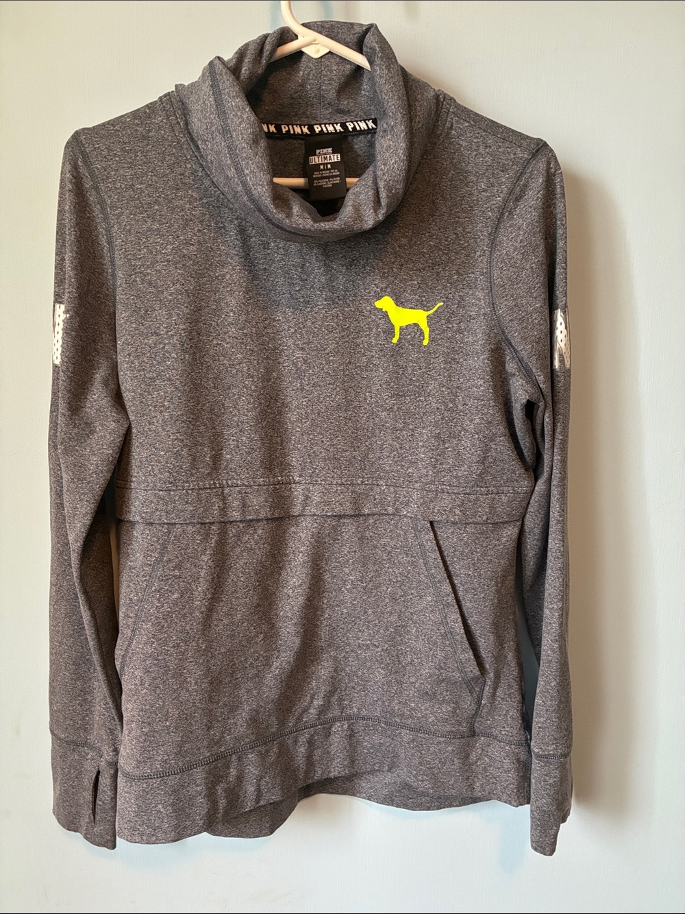 PINK Victoria's Secret Gray Turtleneck Sweater with Yellow Dog Logo